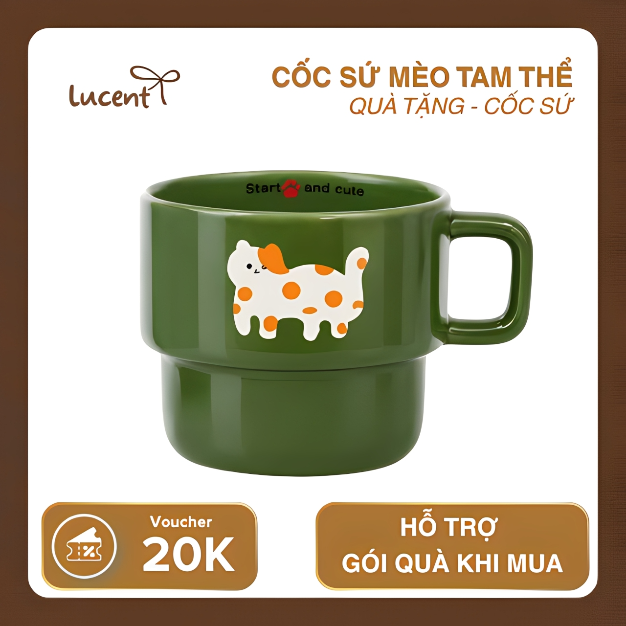 Cốc trang trí mèo tam thể