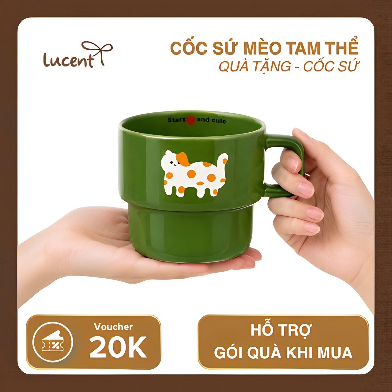Cốc trang trí mèo tam thể