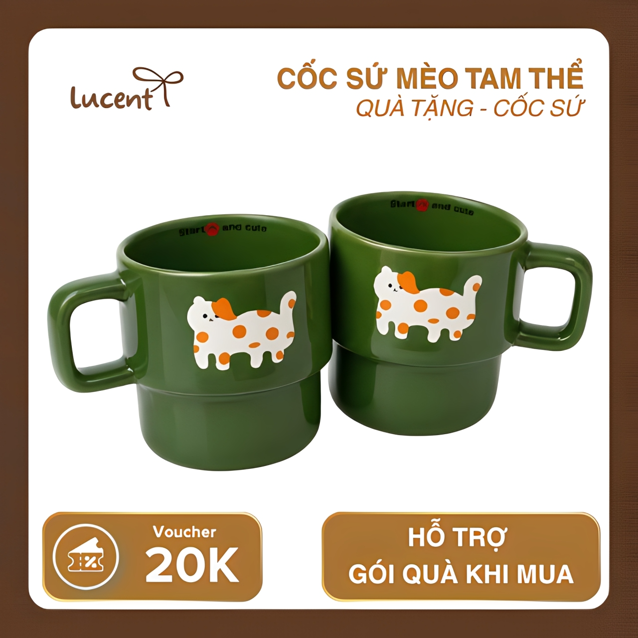 Cốc trang trí mèo tam thể