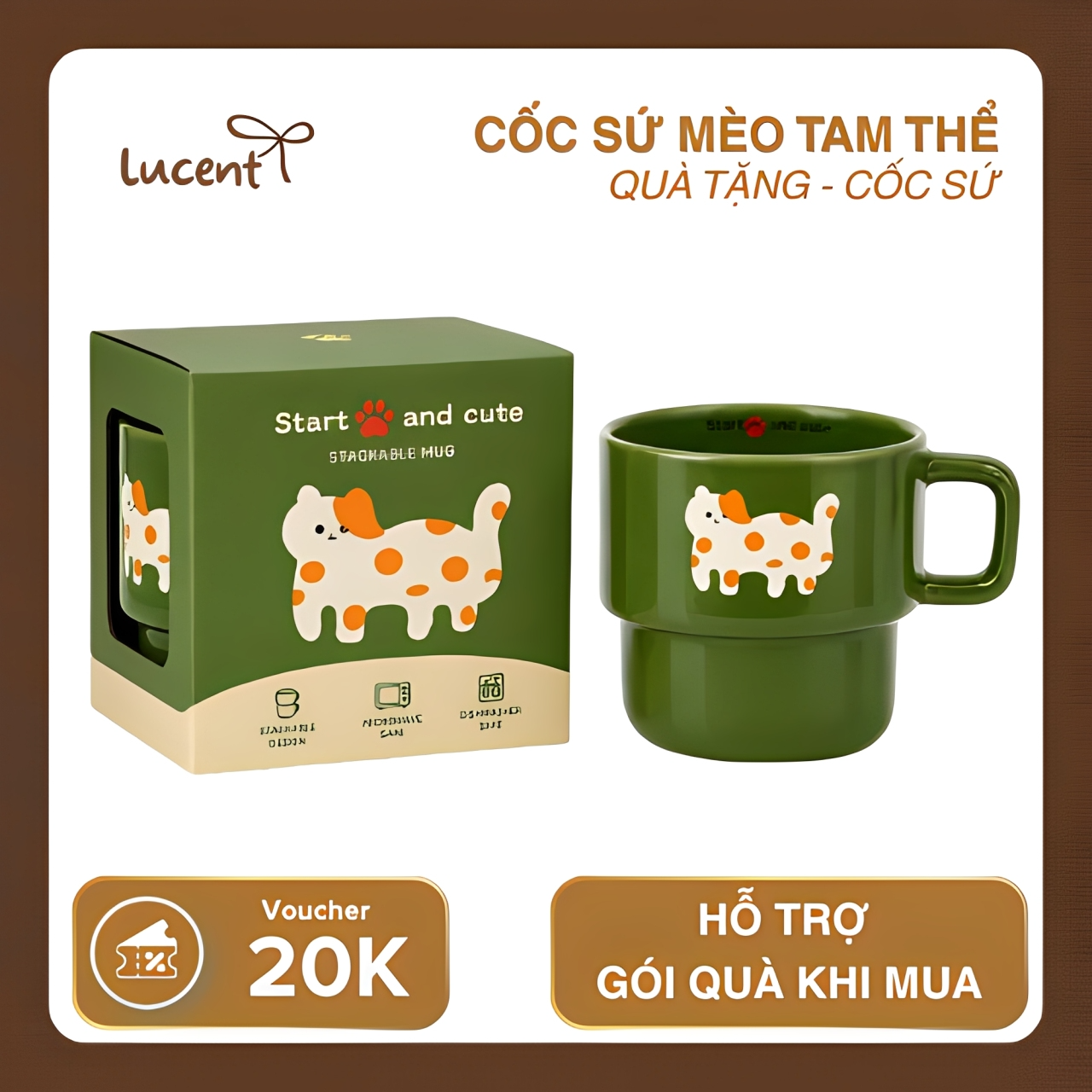 Cốc trang trí mèo tam thể